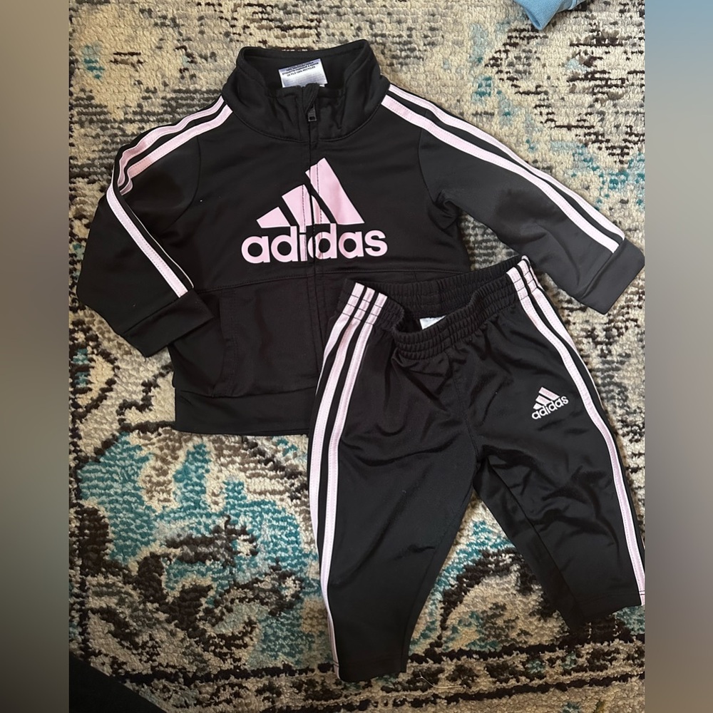 Adidas Black and Pink Baby Tracksuit 6 months